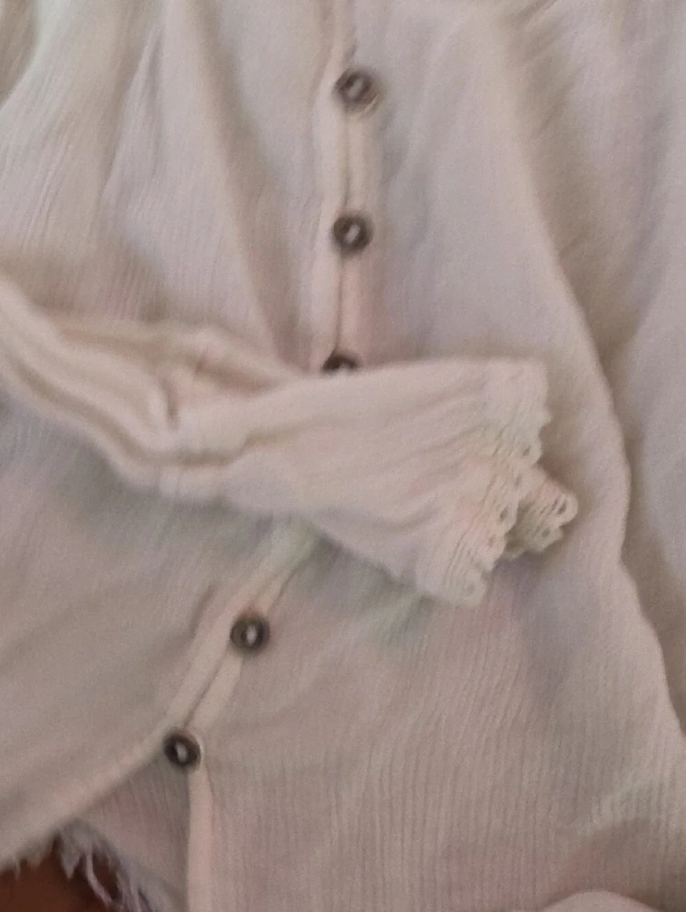 XS Free People Cream Button-Front Smocked Peasant Blouse